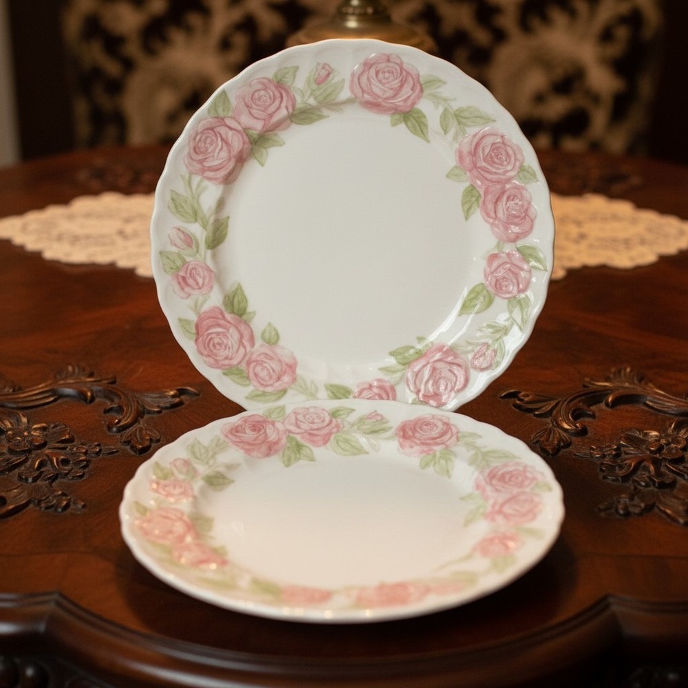 Vintage Metlox Poppytrail Vernon Ware Rose Pink Dinner Plates Set of 2  10"